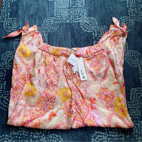 🌸 ZARA PINK MULTI PRINTED SATIN HIGH WAIST ANKLE TIE BAGGY ‘THE SASHA’ PANTS! - Picture 5 of 16